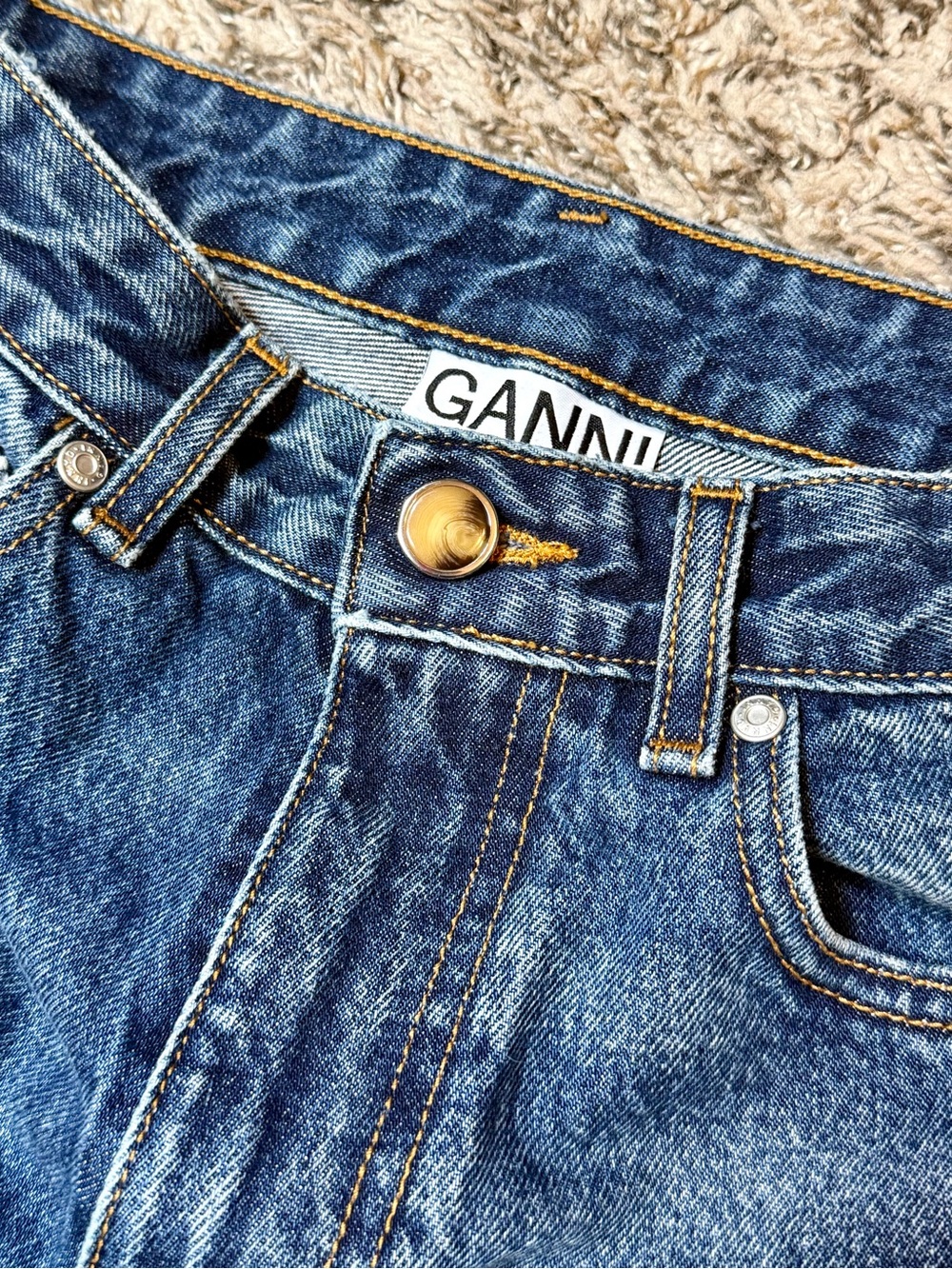 GANNI High Rise Cropped Wide Leg Jeans in Dark Indigo Blue F6016 - Picture 8 of 16